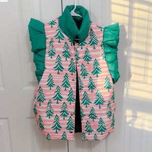 Boutique Pink and Green Holiday Puffer Vest Size S